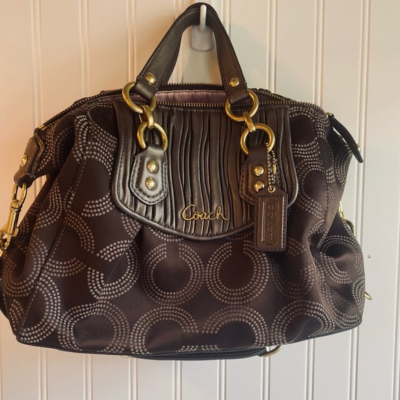 Coach Handbags - Coach Ashley OP ART brown leather canvas satchel convertible handbag